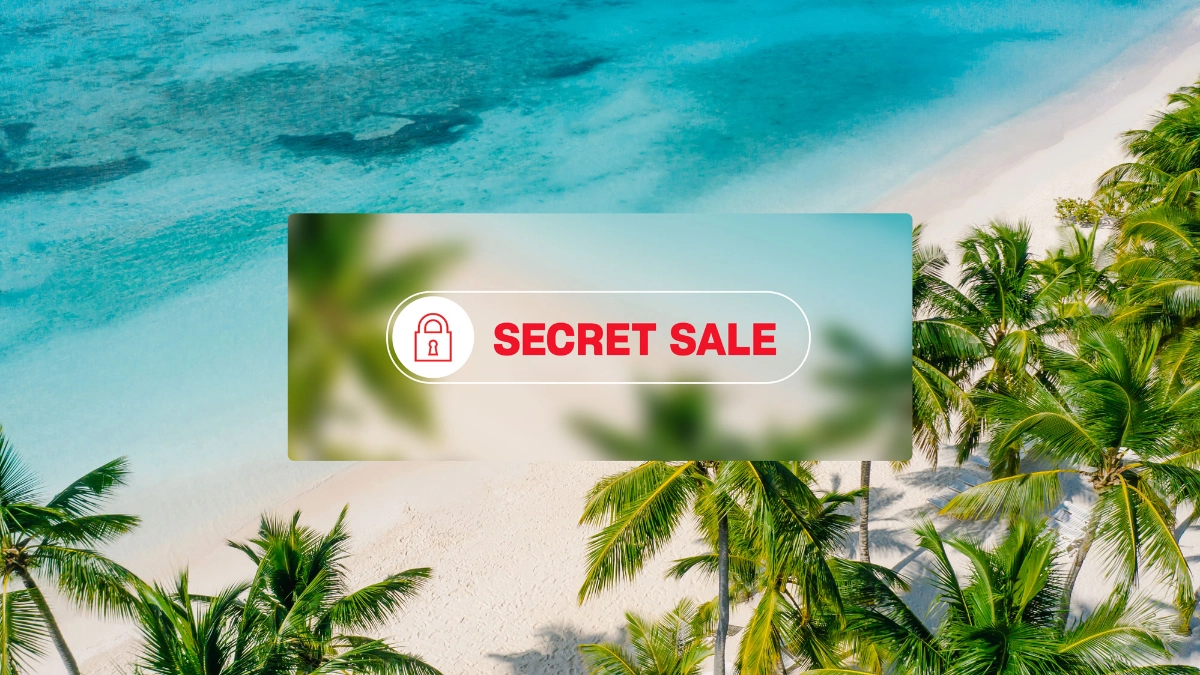 turquoise ocean sand palm trees Secret Sale