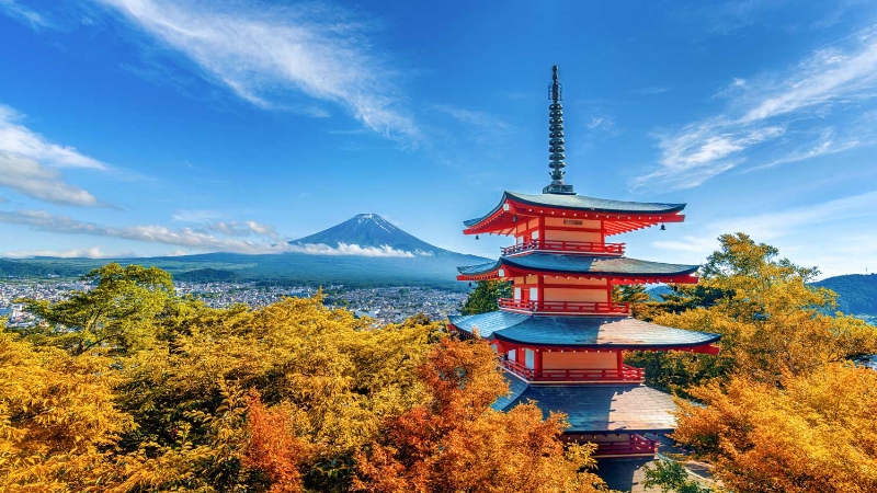 The Chureito Pagoda and Mount Fuji Honshu Japan