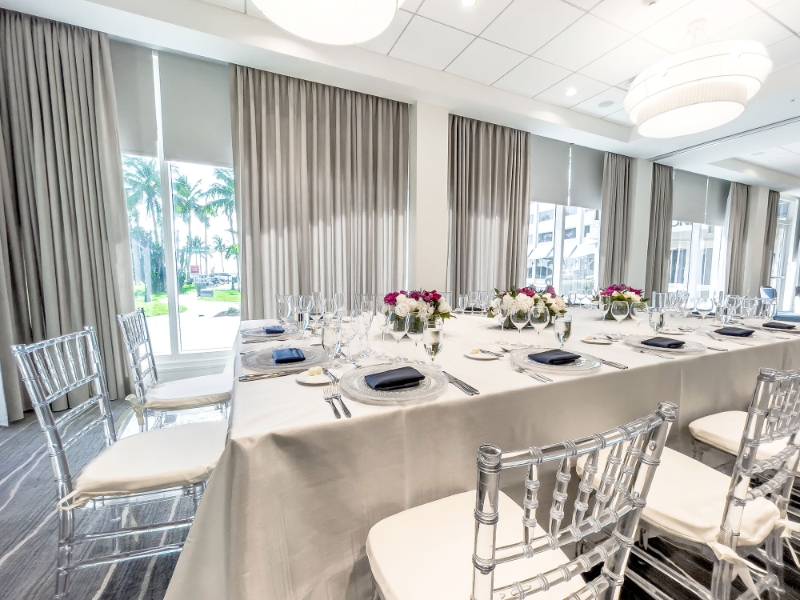 Social Events Silver Room Wide Dinner Table View