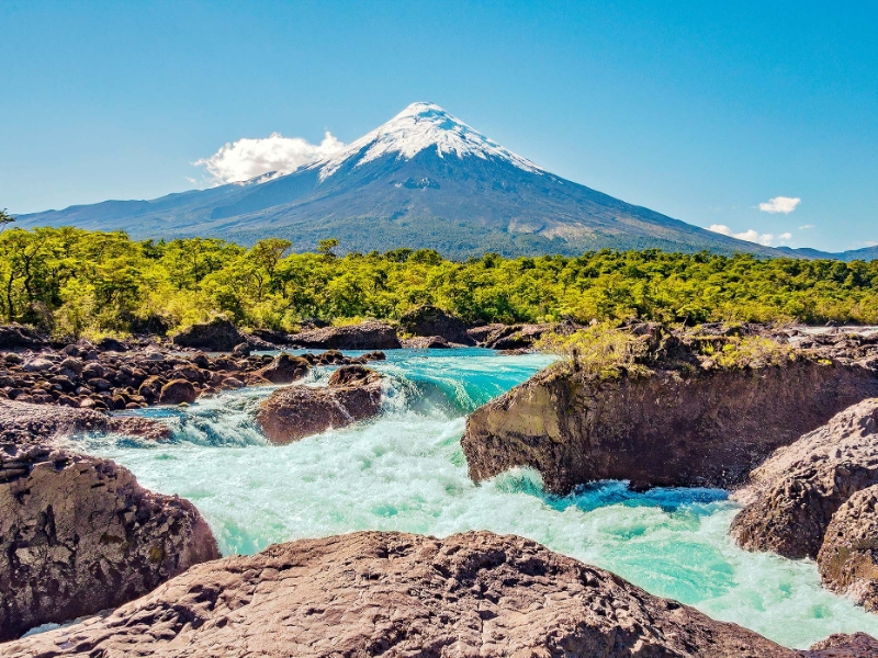 Petrohue Falls and Osorno Volcano