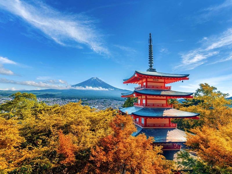 The Chureito Pagoda and Mount Fuji Honshu Japan