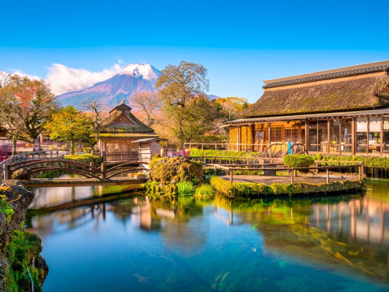 Oshino Hakkai Village and Mt Fuji