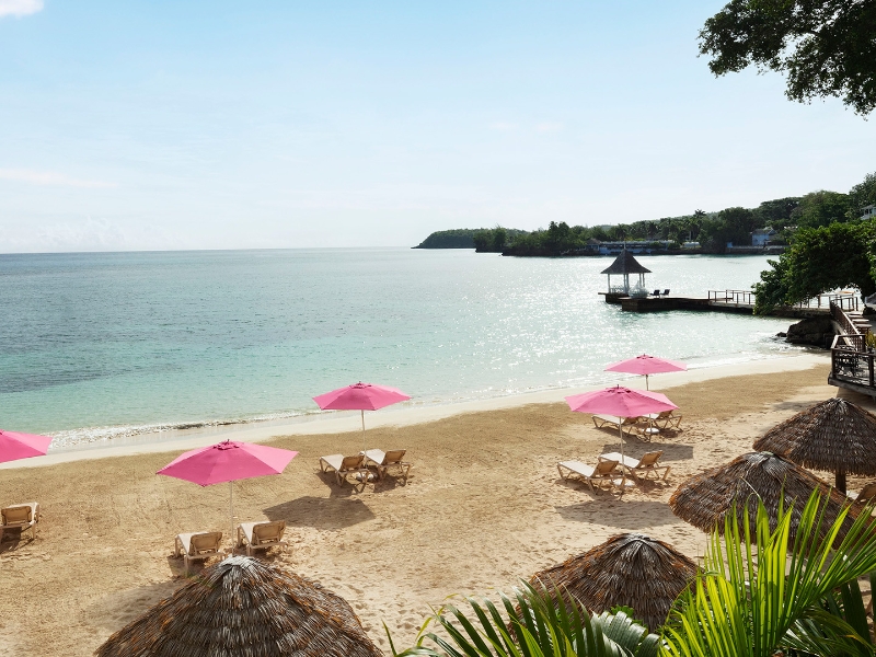 Beach Pink Umbrellas Ocean