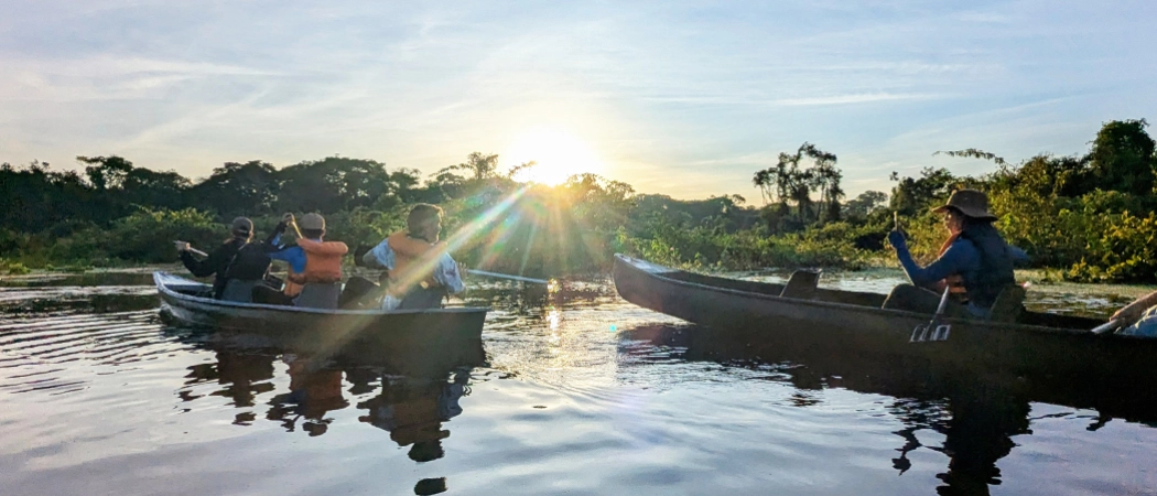 Canoeing at dawn in the Pantanal